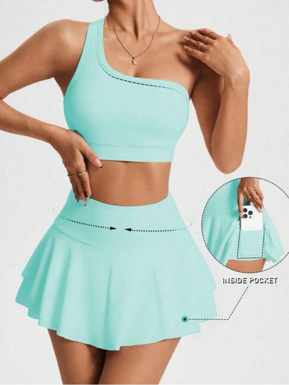 ☀️Bundle 2 for $25☀️ Mint Blue One-Shoulder Crop Top and Flared Skort Set